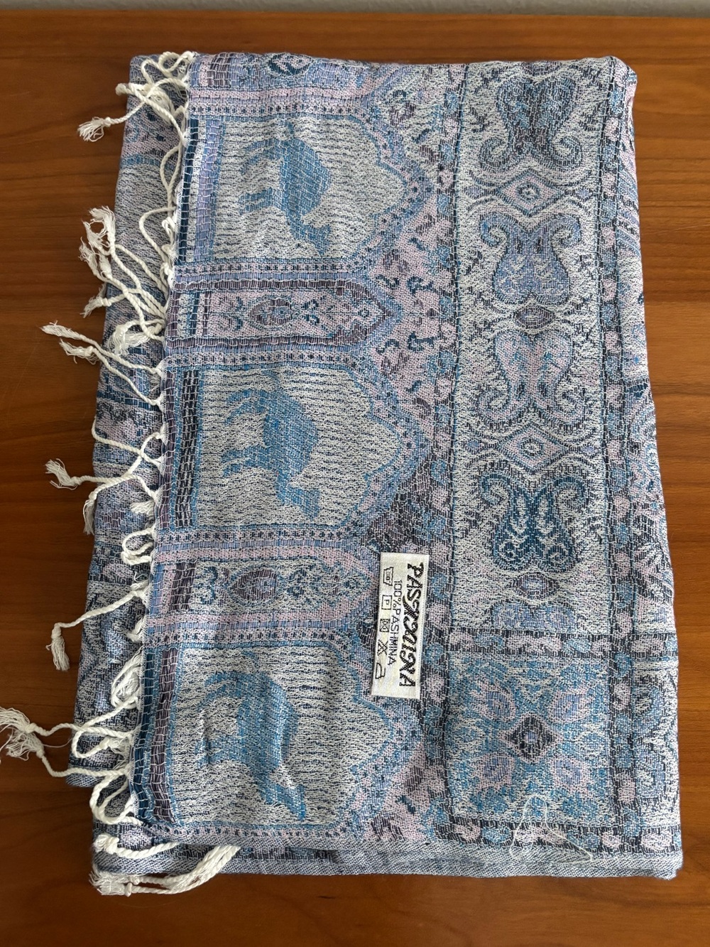 Pashmina Blue and Cream Elephant Paisley Pashmina Wrap